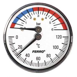 FERRO Ferro TM63A Termomanomter hts csatlakozs 0-120 C, 6 bar